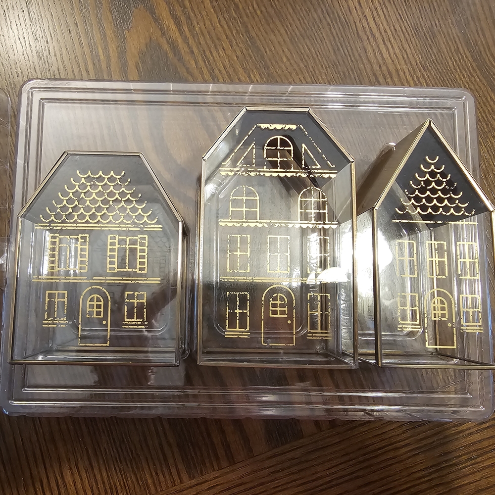 Hearth & Hand Brass and Gold Decorative Glass House Set